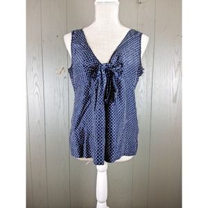New York & Co Baby Doll Blouse Womens 8 Blue Chain Print 100% Silk Sleeveless